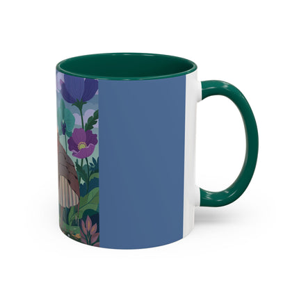 The Lady And The Enchanted Heron Colorful Mugs – Art Deco Botanical Elegance