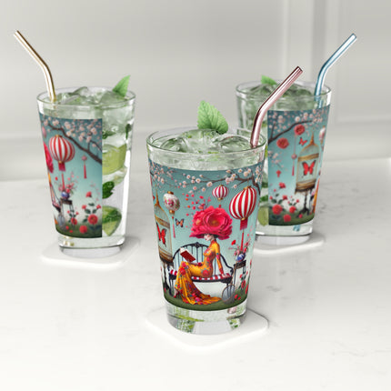 Reading In A Painted Garden Pint Glass, 16oz
