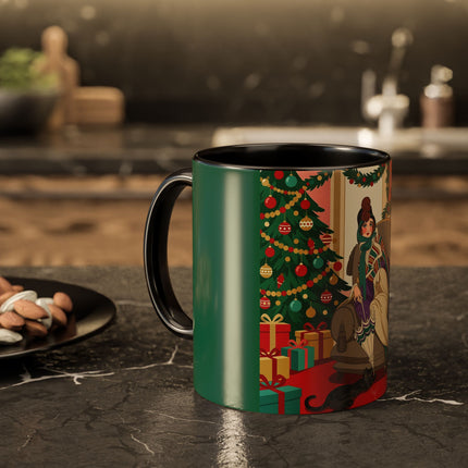 🖤🔥 The Lady Of The Christmas Hearth Colorful Mug – Art Deco Holiday Elegance