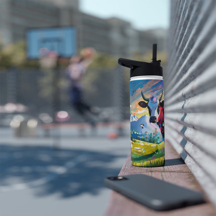 Cyber Glitch Cow Stainless Steel Water Bottle