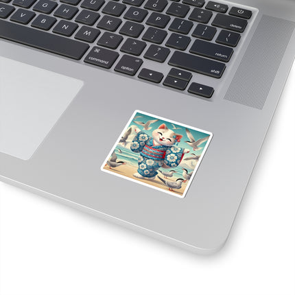 Geisha Kitten by the Seaside Kiss-Cut Stickers (4 Sizes)