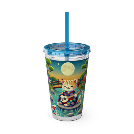 Melodic Kitten by the Koi Pond Sunsplash Tumbler with Straw, 16oz
