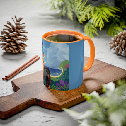 The Lady And The Sea Breeze Colorful Mugs – Art Deco Coastal Serenity
