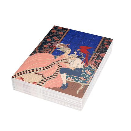 🌹🦜 The Scarlet Parrot At Midnight Postcard Bundles – Art Deco Romantic Elegance