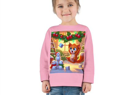 Naughty or Nice Kitten Christmas Toddler Long Sleeve Tee
