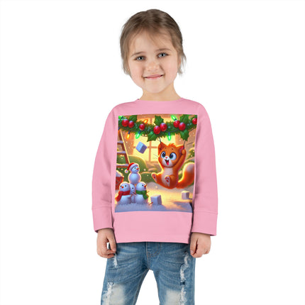 Naughty or Nice Kitten Christmas Toddler Long Sleeve Tee