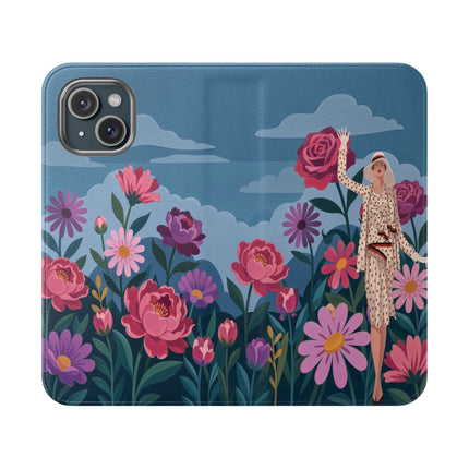 🌸☁️ The Lady Among The Giant Flowers Flip Case – Art Deco Floral Fantasy