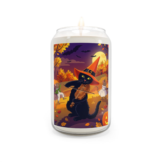 🐈‍⬛🎻 The Black Cat’s Moonlit Melody Scented Soy Candle – Whimsical Halloween Music