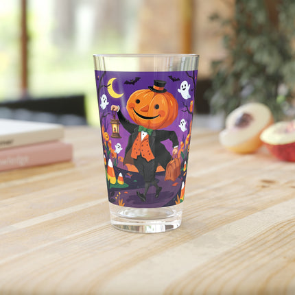 🎃🏮 The Pumpkin Gentleman’s Moonlit Stroll Glass, 16oz – Whimsical Halloween Charm