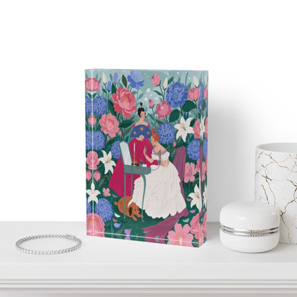 🌸💎 The Garden Of Little Treasures Acrylic Art Block – Art Deco Floral Elegance