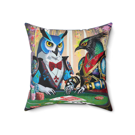 Cyberpunk Owl & Raven Spun Polyester Square Pillow