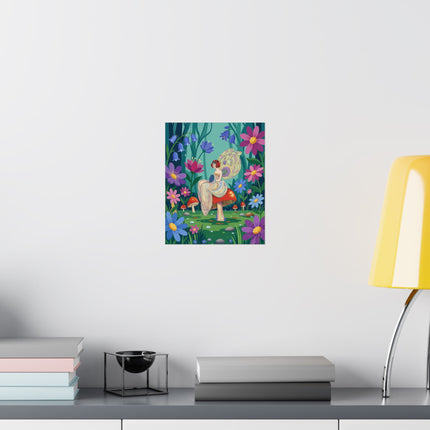 🧚🍄 The Lady Of The Mushroom Forest Matte Vertical Poster – Art Deco Fairy Whimsy