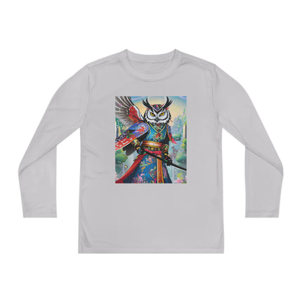 Cyberpunk Samurai Owl Youth Long Sleeve Competitor Tee – Futuristic Warrior & Neon Adventure