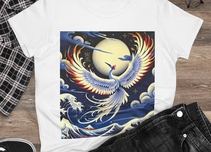 Majestic White Crane Women's Midweight Cotton Tee