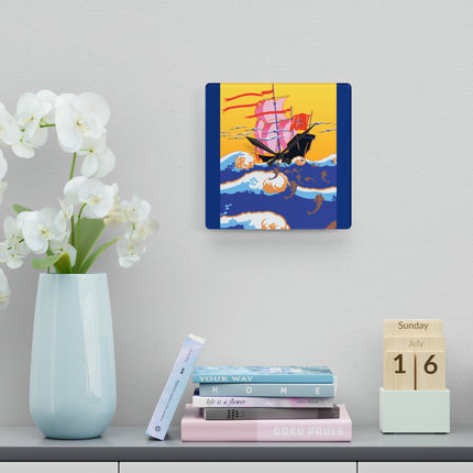 Golden Seas and Whimsical Dreams Acrylic Wall Clock, Round and Square