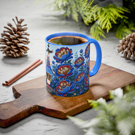 💙🌺 The Sapphire Blossom Garden Dancer Colorful Mug – Art Deco Fashion Fantasy