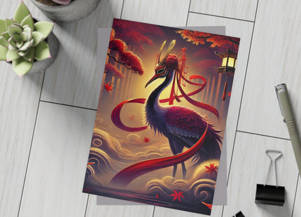 Regal Crimson Crane in the Autumn Mist Postcards (envelopes included) - Bundles of 10, 30, 50 Pieces