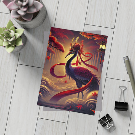 Regal Crimson Crane in the Autumn Mist Postcards (envelopes included) - Bundles of 10, 30, 50 Pieces