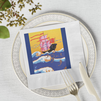 Golden Seas and Whimsical Dreams White Coined Napkins