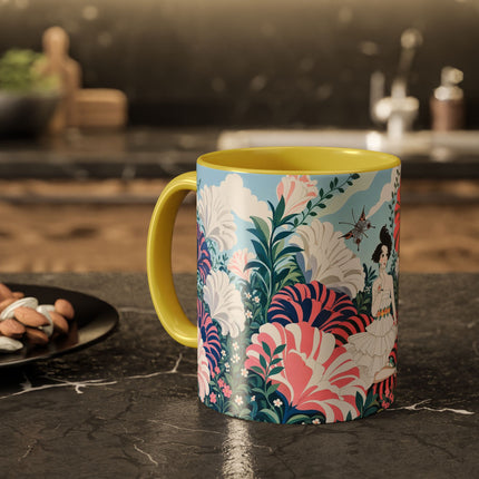 🌸🦋 The Enchanted Pink Blossom Retreat Colorful Mug – Art Deco Floral Whimsy