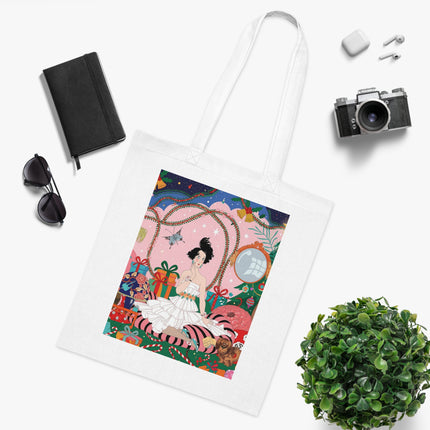 🎄🌹 Christmas Morning In The Rose Parlor Cotton Tote Bag – Art Deco Holiday Romance