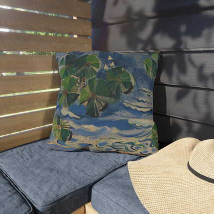 Lake with Pine Branch (Baltic Sea) by Oskar Moll Outdoor Pillows