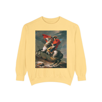 Napoleon Crossing the Alps by Jacques-Louis David Unisex Garment-Dyed Sweatshirt