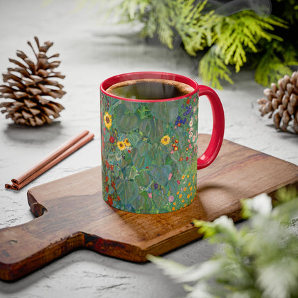 Farm Garden with Sunflowers by Gustav Klimt Colorful Mugs (11oz, 15oz)
