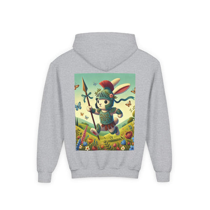 Rabbit Gladiator Youth Hooded Sweatshirt – Courage, Adventure & Playful Heroism