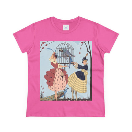 🦚🦜 The Ladies Of The Garden Aviary Cotton Tee – Art Deco Bird Fantasy
