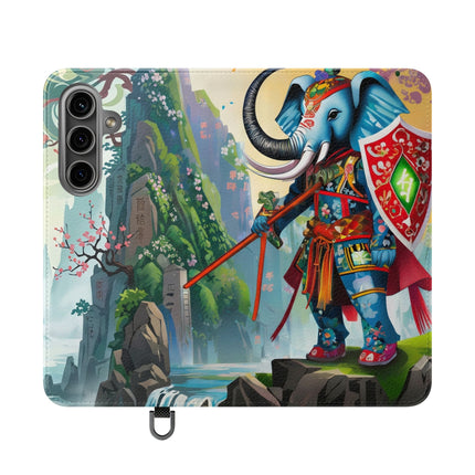 🐘⚔️ Cyberpunk Elephant Samurai Flip Case – Ancient Wisdom & Neon Power