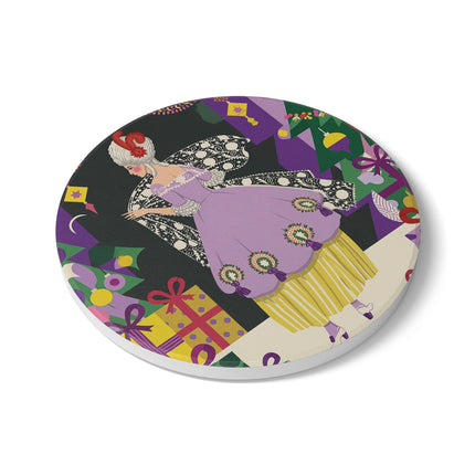 💜🎄 The Lavender Christmas Masquerade Ceramic Tile – Art Deco Holiday Elegance