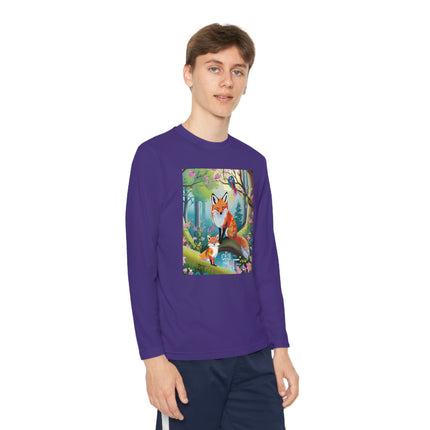 Mischievous Fox Youth Long Sleeve Competitor Tee – Woodland Fun & Storybook Adventure