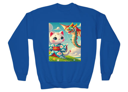 Geisha Kitten and the Dragon Kite Youth Crewneck Sweatshirt