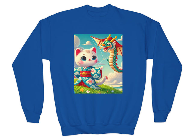 Geisha Kitten and the Dragon Kite Youth Crewneck Sweatshirt