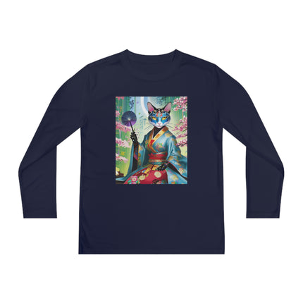 Cyberpunk Geisha Youth Long Sleeve Competitor Tee – Neon Elegance & Futuristic Fantasy