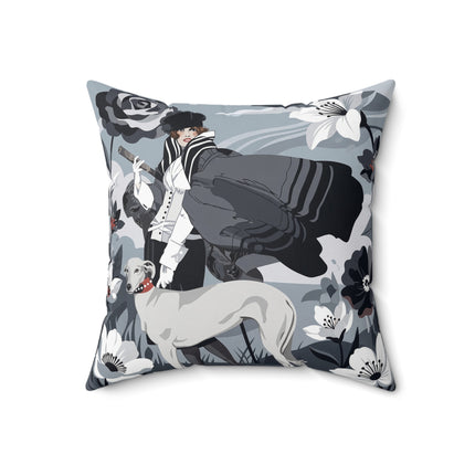 🖤🐕 The Greyhound Floral Promenade Square Pillow – Art Deco Monochrome Fashion