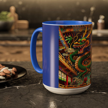 Tibetan Dragon Over Kabuki Duel Colorful Mugs (11oz, 15oz)