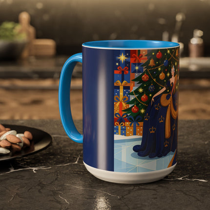 👑🎄 The Christmas Queen Of Golden Bells Colorful Mug – Art Deco Holiday Elegance