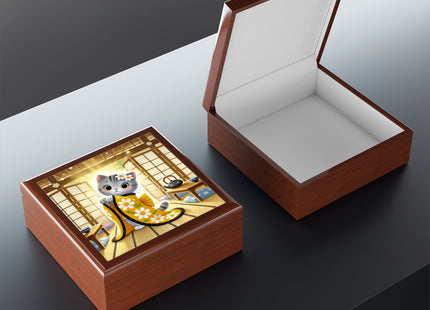 Playful Kitten in the Tea Room Jewelry Box