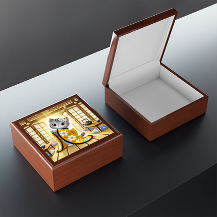 Playful Kitten in the Tea Room Jewelry Box