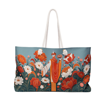 🌺🧡 The Scarlet Blossom Enchantress Weekender Bag – Art Deco Floral Fantasy