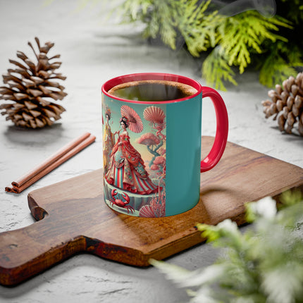 Cherry Blossom Courtesans & Crimson Crab Colorful Mug – Imperial Elegance & Playful Charm