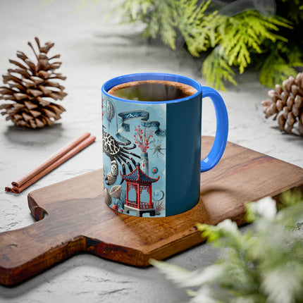 Spotted Crab & Pagoda Colorful Mug – Mystical Ocean & Asian Harmony