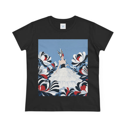 🖤🌸 The Black And Ivory Blossom Garden Cotton Tee – Art Deco Fashion Illustration