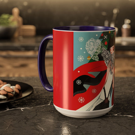 ❤️ The Lady Of The Crimson Scarf Colorful Mug – Art Deco Christmas Elegance