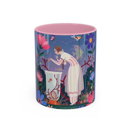 The Lady Of The Enchanted Aquarium Colorful Mugs – Art Deco Aquatic Elegance