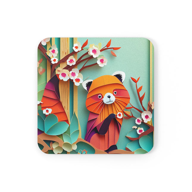 A Playful Red Panda Cork Back Coaster