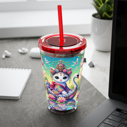 Geisha Kitten’s River Voyage Sunsplash Tumbler with Straw, 16oz