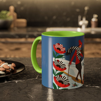 🎿🎄 The Christmas Holly Skier Colorful Mug – Whimsical Holiday Fantasy